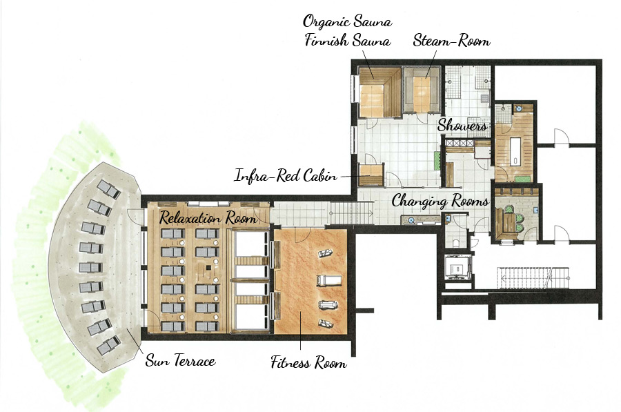 Layout of our wellness area Roßmoos Alpbach